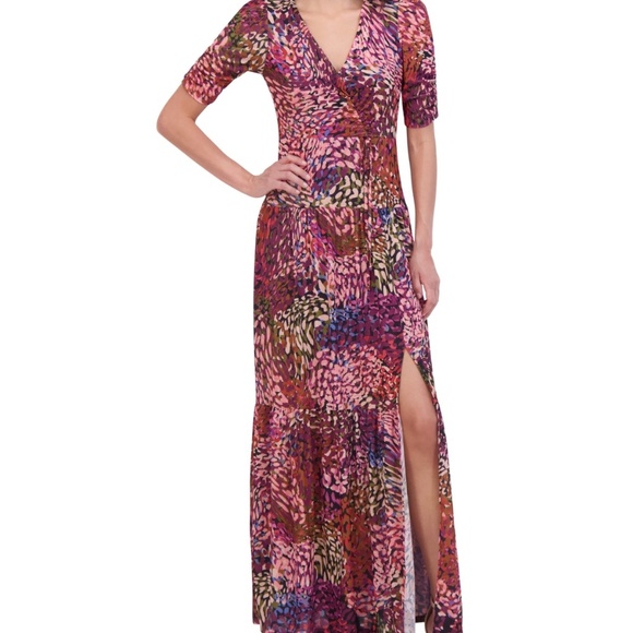 Vince Camuto Women's V-Neck Front-Shirred Maxi Dress - Purple 4 - Picture 1 of 3